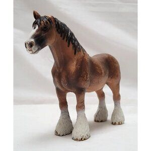 Schleich 2009 Brown & White Resin Male Clydesdale Browback Mane Figurine Toy